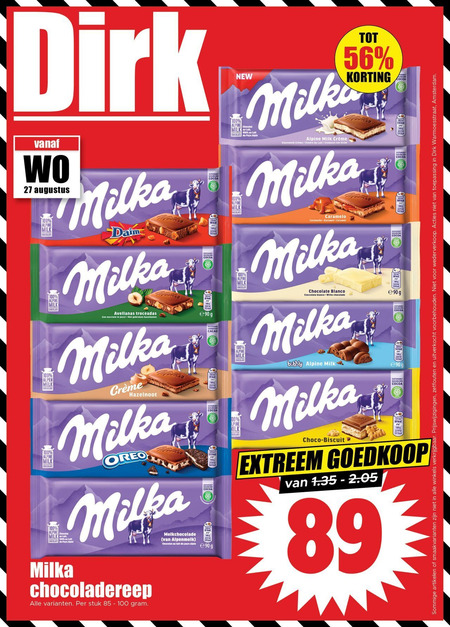 Milka   chocolade folder aanbieding bij  Dirk - details
