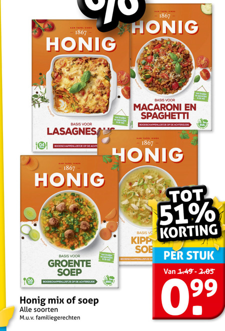 Honig   soep, maaltijdmix folder aanbieding bij  Hoogvliet - details