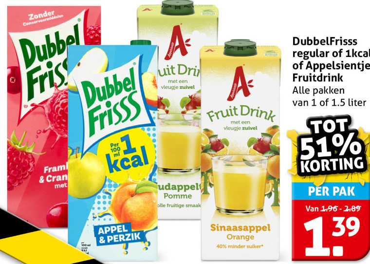 Dubbelfrisss   fruitdrank folder aanbieding bij  Hoogvliet - details