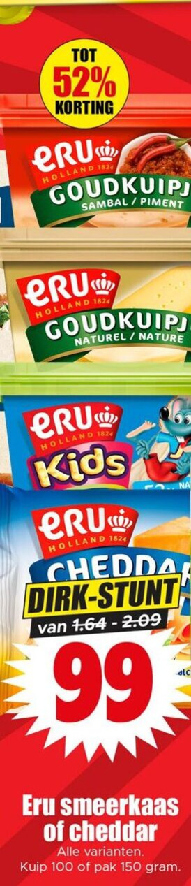 Eru   smeerkaas, cheddar folder aanbieding bij  Dirk - details