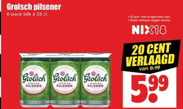 Grolsch   blikje bier folder aanbieding bij  Dirk - details