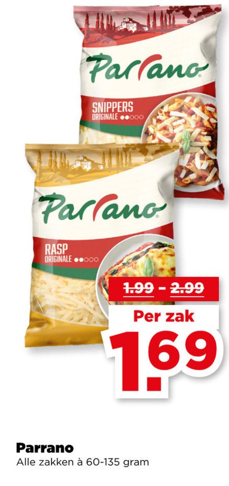 Parrano   geraspte kaas folder aanbieding bij  Plus - details