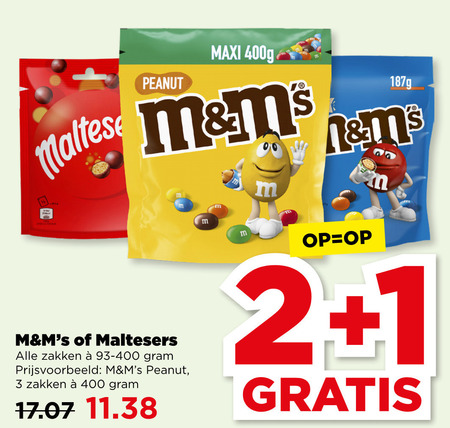 M en Ms   chocolade, chocoladepindas folder aanbieding bij  Plus - details