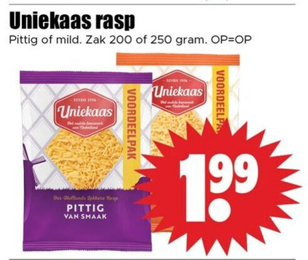Uniekaas   geraspte kaas folder aanbieding bij  Dirk - details
