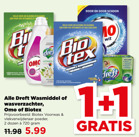 Biotex   wasmiddel, wasverzachter folder aanbieding bij  Plus - details