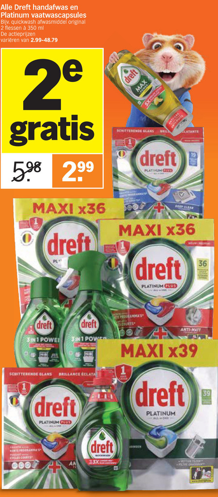 Dreft   vaatwasmiddel, afwasmiddel folder aanbieding bij  Albert Heijn - details