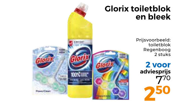 Glorix   toiletblok, bleekmiddel folder aanbieding bij  Trekpleister - details