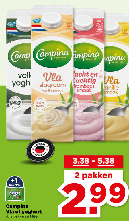 Campina   vla, yoghurt folder aanbieding bij  Plus - details
