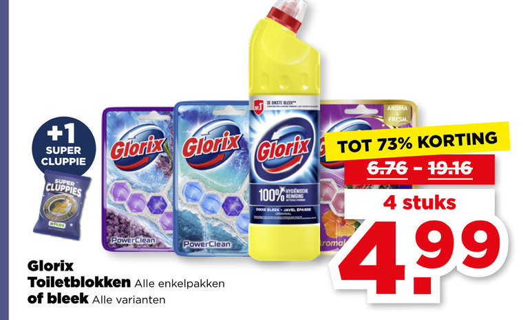 Glorix   toiletblok, bleekmiddel folder aanbieding bij  Plus - details