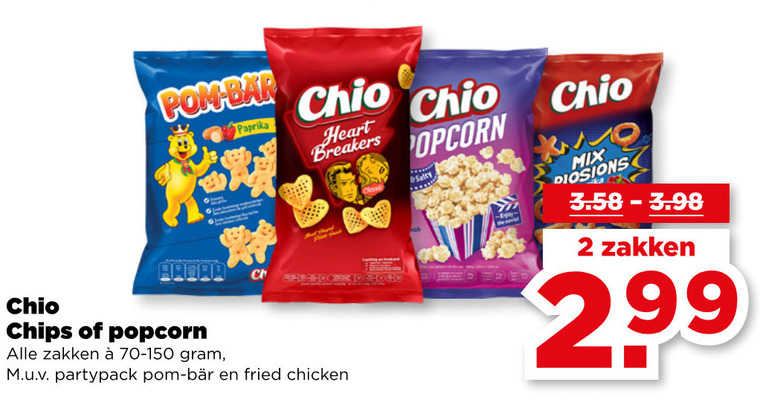 Chio   zoutje, popcorn folder aanbieding bij  Plus - details