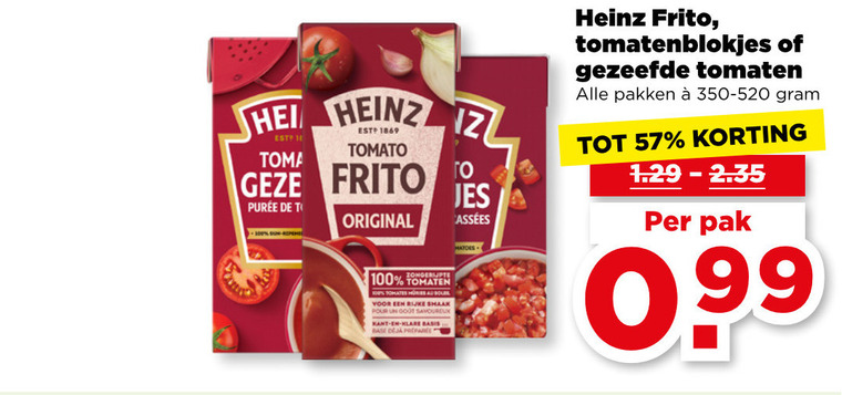 Heinz   tomatenpuree, tomatenblokjes folder aanbieding bij  Plus - details