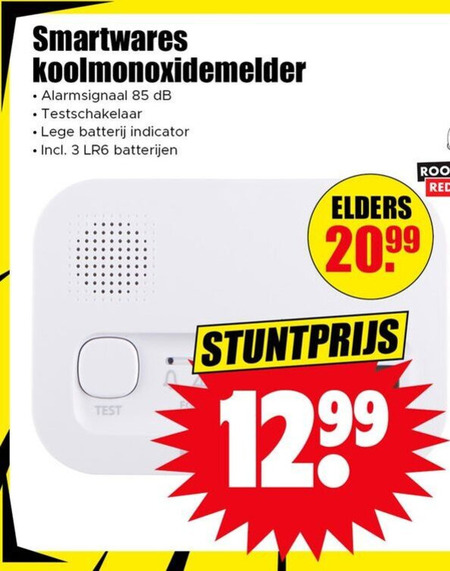 Smartwares   koolmonoxidemelder folder aanbieding bij  Dirk - details