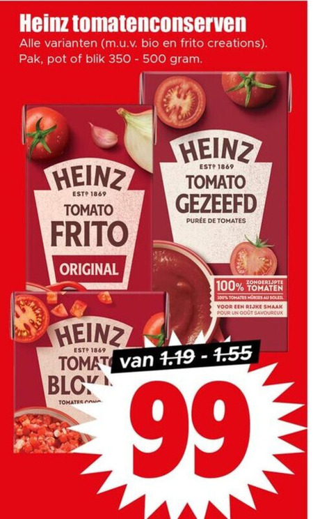 Heinz   tomatenblokjes, tomatenpuree folder aanbieding bij  Dirk - details