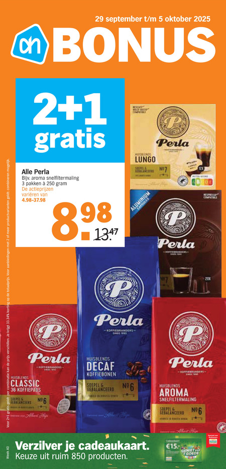 Perla   koffie, koffiebonen folder aanbieding bij  Albert Heijn - details