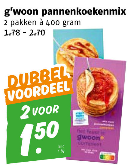 Gwoon   pannenkoekenmix folder aanbieding bij  Poiesz - details