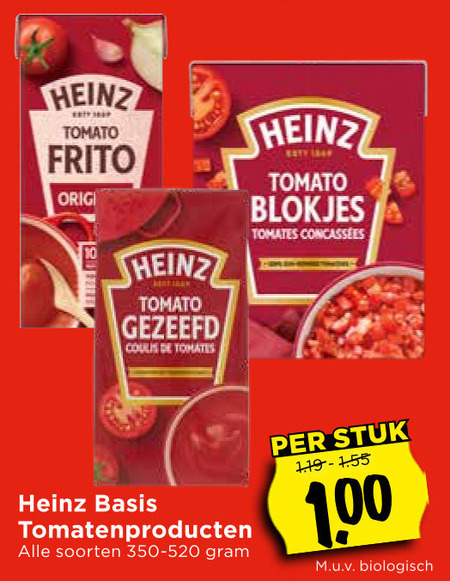 Heinz   tomatenblokjes, tomatenpuree folder aanbieding bij  Vomar - details