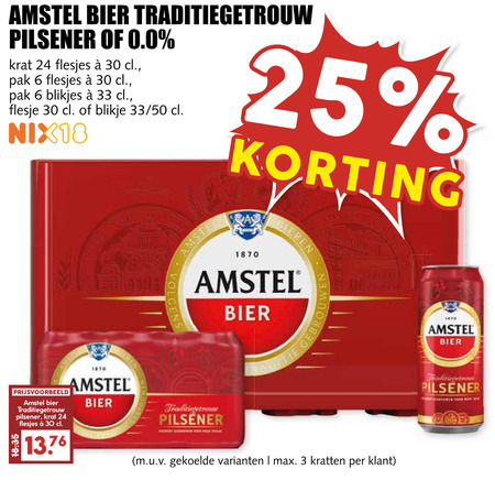 Amstel   krat bier, blikje bier folder aanbieding bij  MCD Supermarkt Basis - details