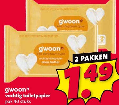 Gwoon   vochtig toiletpapier folder aanbieding bij  Nettorama - details