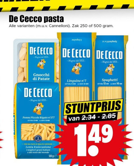 De Cecco   penne rigate, pasta folder aanbieding bij  Dirk - details