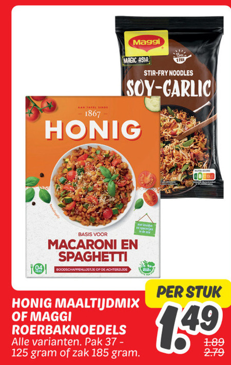 Honig   noodles, maaltijdmix folder aanbieding bij  Dekamarkt - details