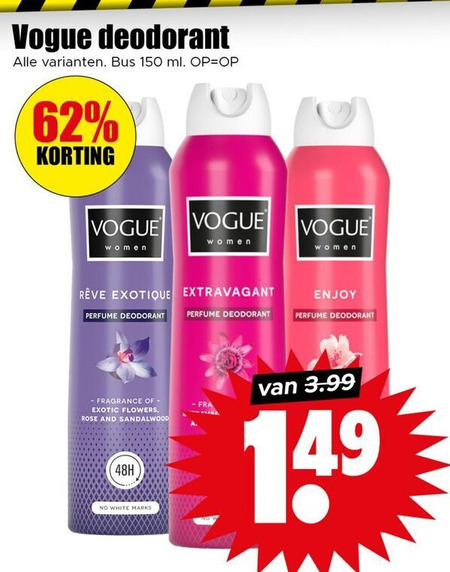 Vogue   deodorant folder aanbieding bij  Dirk - details