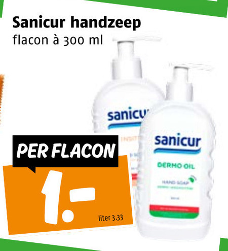 Sanicur   handzeep folder aanbieding bij  Poiesz - details