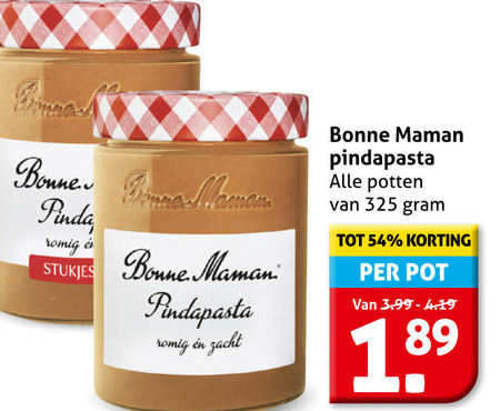 Bonne Maman   pindakaas folder aanbieding bij  Hoogvliet - details