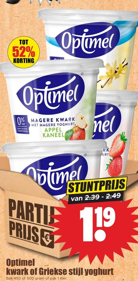 Optimel   vruchtenyoghurt, kwark folder aanbieding bij  Dirk - details
