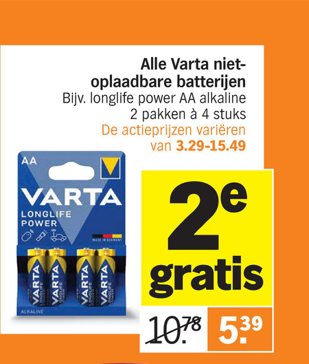 Varta   batterij folder aanbieding bij  Albert Heijn - details