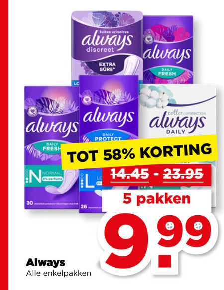 Always   maandverband, inlegkruisjes folder aanbieding bij  Plus - details