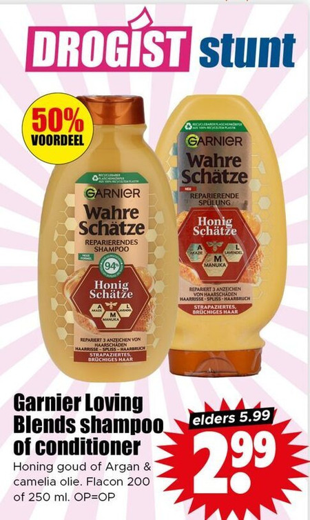 Garnier Loving Blends   conditioner, shampoo folder aanbieding bij  Dirk - details
