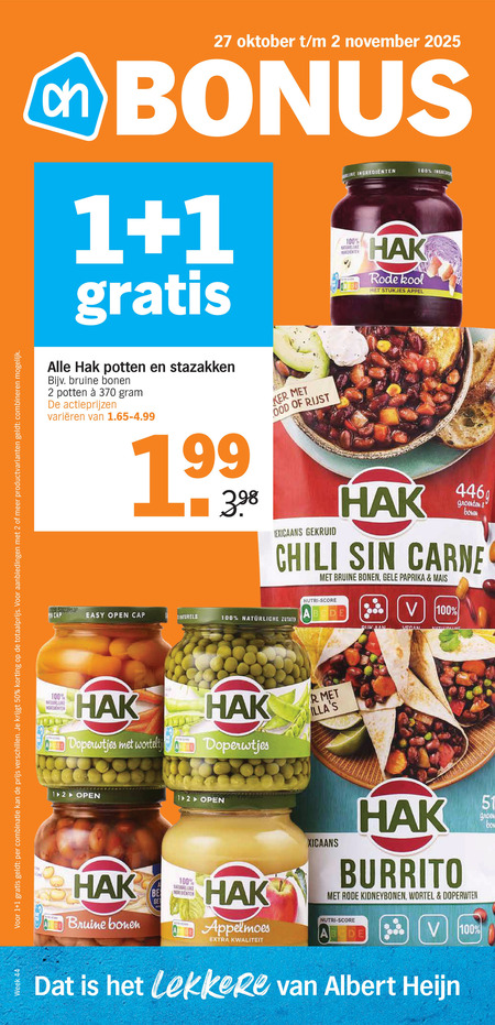 Hak   bonen, groenteconserven folder aanbieding bij  Albert&nbsp;Heijn - details