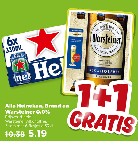 Heineken 0.0   krat bier, alcoholvrij bier folder aanbieding bij  Plus - details