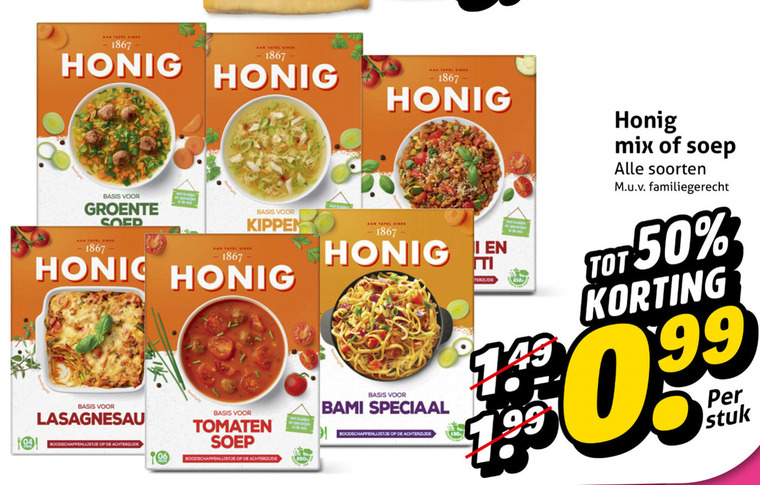 Honig   soep, maaltijdmix folder aanbieding bij  Hoogvliet - details