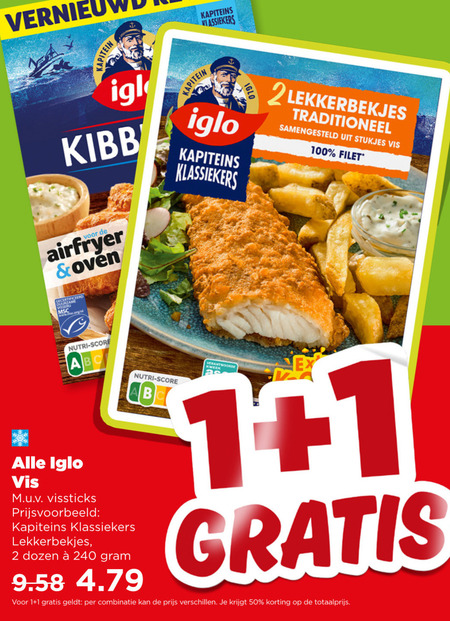 Iglo   vissticks, lekkerbekjes folder aanbieding bij  Plus - details