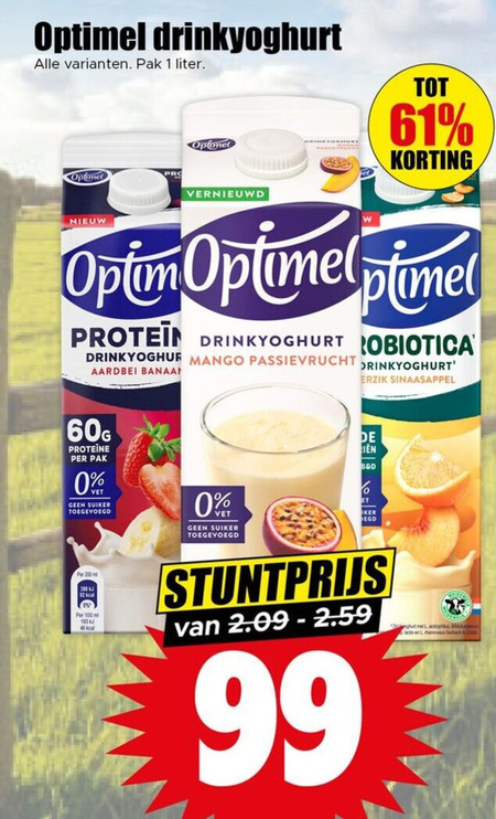 Optimel   drinkyoghurt folder aanbieding bij  Dirk - details