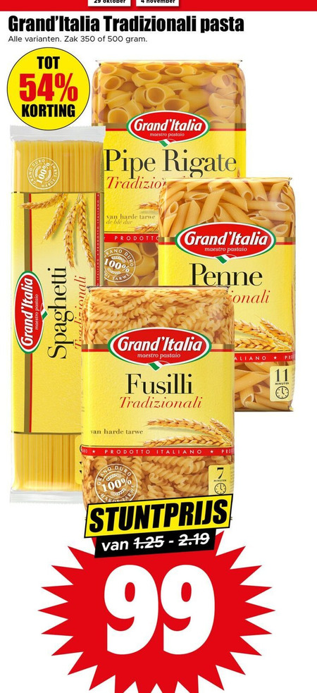 Grand Italia   fusilli, pasta folder aanbieding bij  Dirk - details
