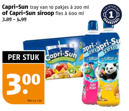 fruitdrank 10 200 300 600 capri sun tray ml siroop fles stuk liter v.a. zero sirop fairy jungle berry drink folder aanbieding bij Poiesz