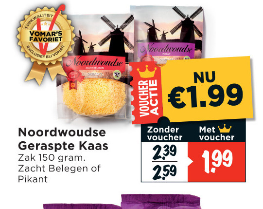 Noordwoudse   geraspte kaas folder aanbieding bij  Vomar - details
