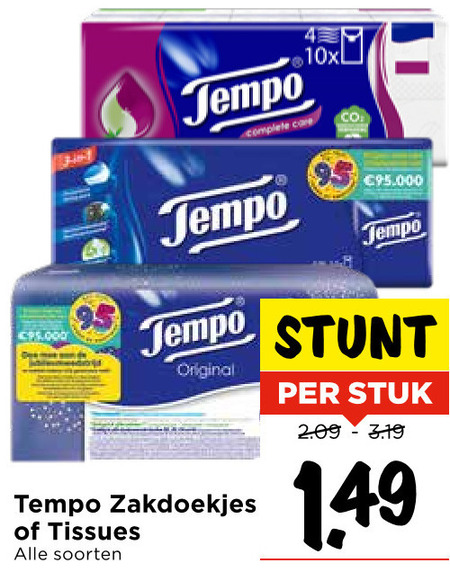 tempo tissues zakdoeken 4 care 10x co original zakdoekjes soorten stuk folder aanbieding bij Vomar Tempo tissue, zakdoek folder aanbieding bij Vomar - details