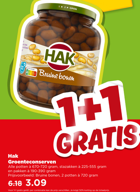Hak   bruine bonen, groenteconserven folder aanbieding bij  Plus - details