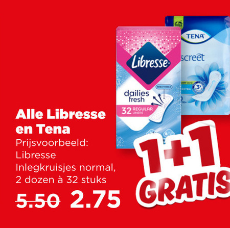 Libresse   maandverband, inlegkruisjes folder aanbieding bij  Plus - details