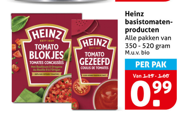 Heinz   tomatenblokjes, tomatenpuree folder aanbieding bij  Hoogvliet - details