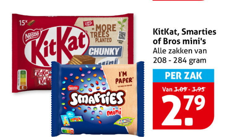 Bros   mini chocoladerepen folder aanbieding bij  Hoogvliet - details