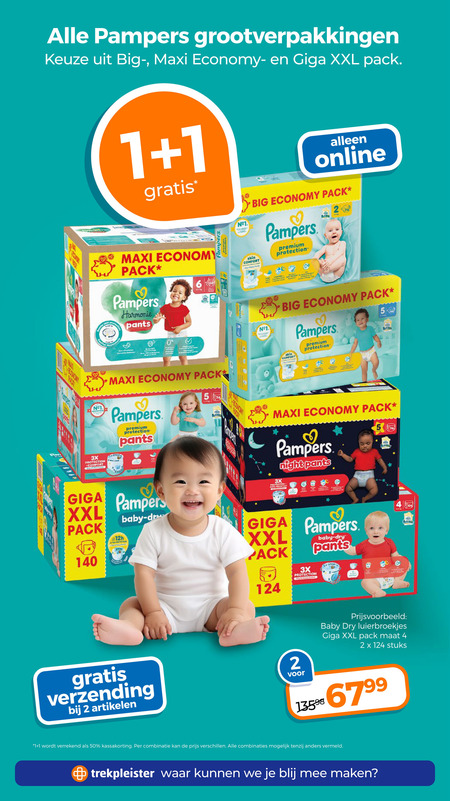 Pampers   douchegel, luierbroekjes folder aanbieding bij  Trekpleister - details