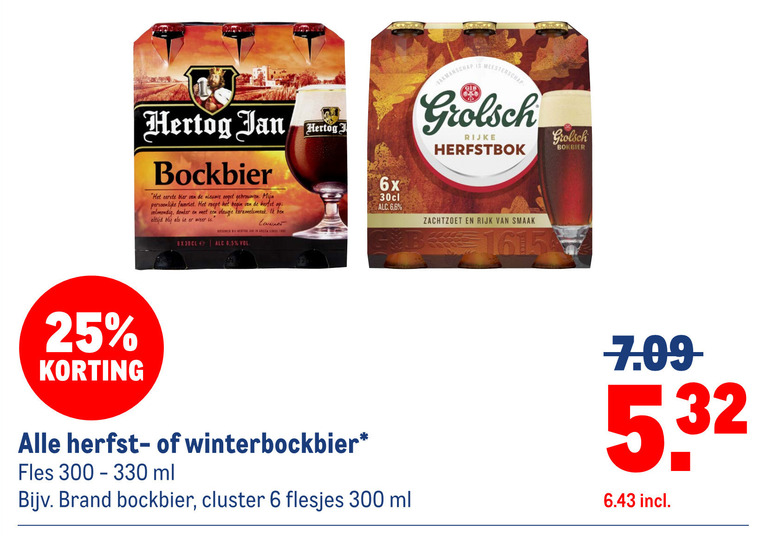 grolsch hertog jan bokbier 6 25 300 bockbier bier nieuwe oogst favoriet begin herfst volmondig donker vleugje karamelsmaak weer 6x meesterschap rijke herfstbok zachtzoet rijk fles ml brand cluster folder aanbieding bij Makro Grolsch bokbier folder aanbieding bij Makro - details