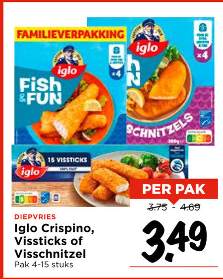 Iglo   visschnitzel, vissticks folder aanbieding bij  Vomar - details