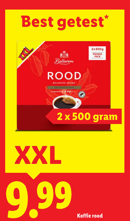 bellarom koffie 2 100 500 best getest 2x pack rood balanced aroma certified coffee strength xxl folder aanbieding bij Lidl Bellarom koffie folder aanbieding bij Lidl - details