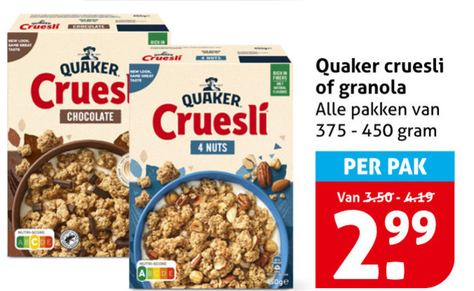 Quaker   cruesli folder aanbieding bij  Hoogvliet - details