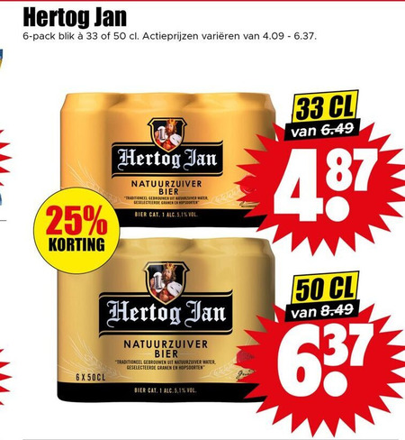 Hertog Jan   blikje bier folder aanbieding bij  Dirk - details